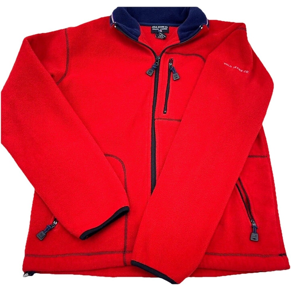 Vintage Ralph‎ Lauren Jacket Men Large Red Blue Fleece Polo Jeans Y2K Full Zip